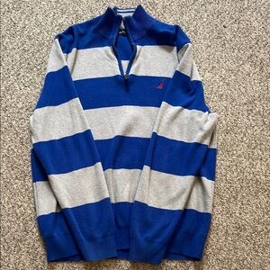 Men's Nautical Blue and Gray Striped Sweater